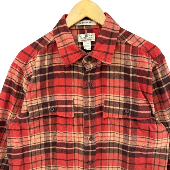 LL Bean Chamois Cloth Flannel Shirt Mens Red Plaid Long Sleeve Heavyweight Sz M - Picture 3 of 10